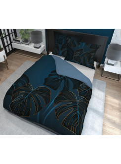 POŚCIEL BAWEŁNIANA 200x220 NIEBIESKA W LIŚCIE 2