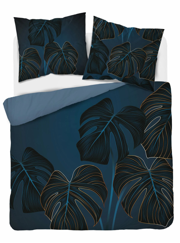 POŚCIEL BAWEŁNIANA 200x220 NIEBIESKA W LIŚCIE