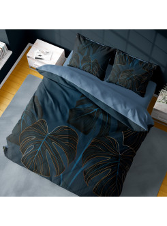 POŚCIEL BAWEŁNIANA 200x220 NIEBIESKA W LIŚCIE