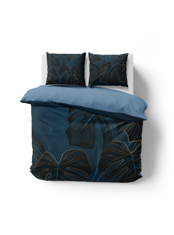 POŚCIEL BAWEŁNIANA 200x220 NIEBIESKA W LIŚCIE