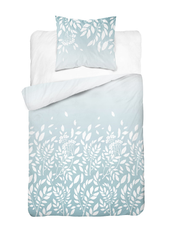 POŚCIEL BAWEŁNIANA 140x200 NIEBIESKA W BIAŁE LIŚCIE 4956_B