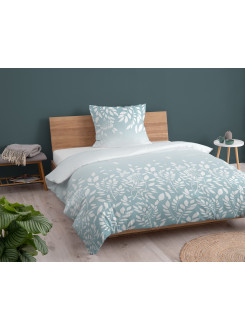 POŚCIEL BAWEŁNIANA 140x200 NIEBIESKA W BIAŁE LIŚCIE 4956_B