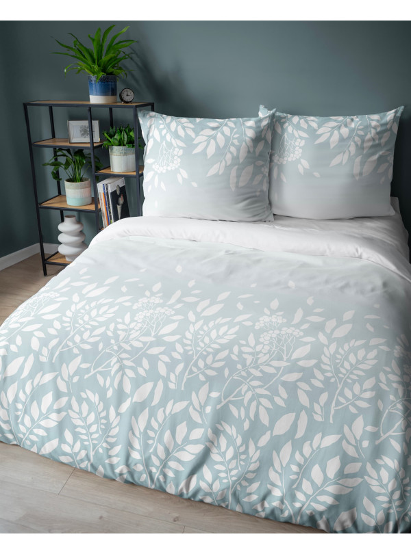 POŚCIEL BAWEŁNIANA 160x200 NIEBIESKA W BIAŁE LIŚCIE 4956_B