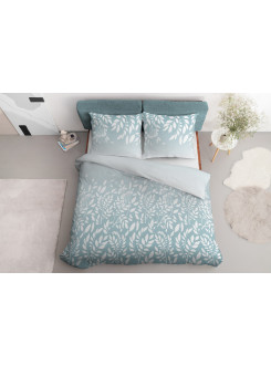 POŚCIEL BAWEŁNIANA 160x200 NIEBIESKA W BIAŁE LIŚCIE 4956_B 2