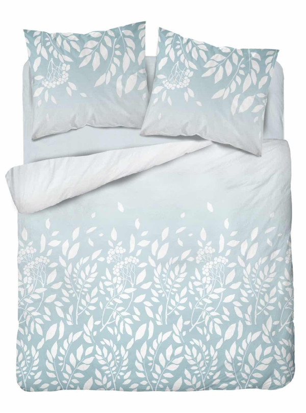 POŚCIEL BAWEŁNIANA 200x220 NIEBIESKA W BIAŁE LIŚCIE 4956_B