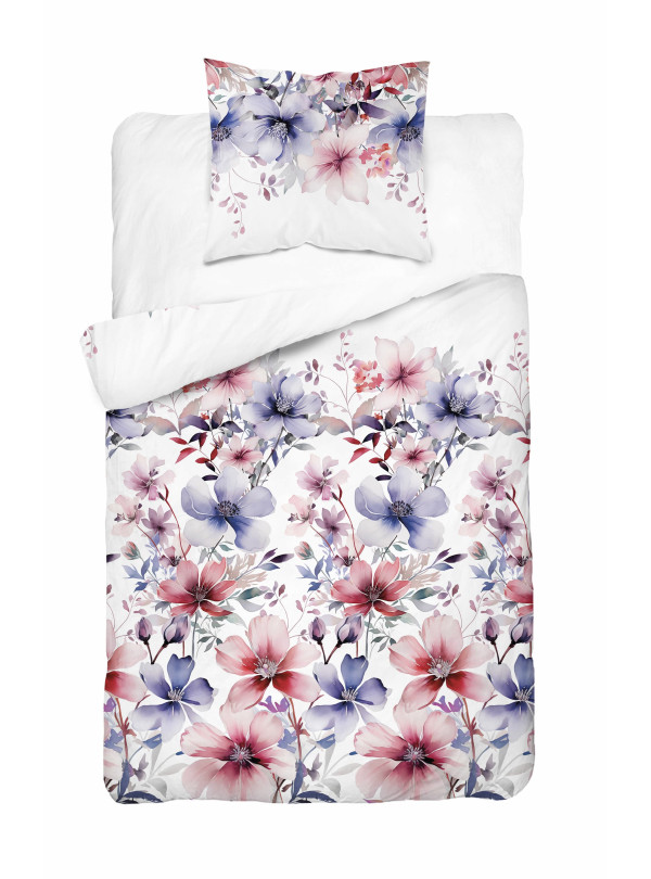 POŚCIEL BAWEŁNIANA 140x200 BIAŁA W KOLOROWE KWIATY 4965_A