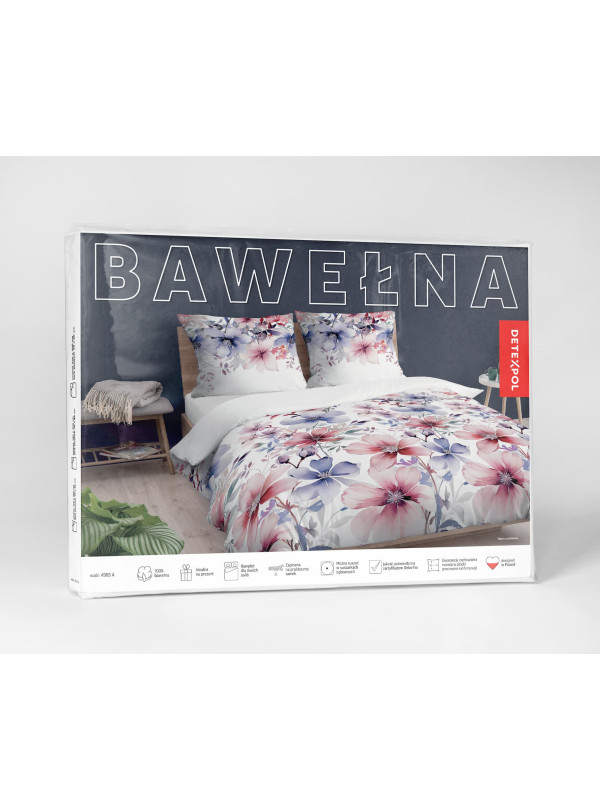 POŚCIEL BAWEŁNIANA 140x200 BIAŁA W KOLOROWE KWIATY 4965_A