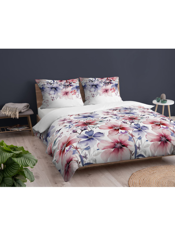 POŚCIEL BAWEŁNIANA 200x220 BIAŁA W KOLOROWE KWIATY 4965_A