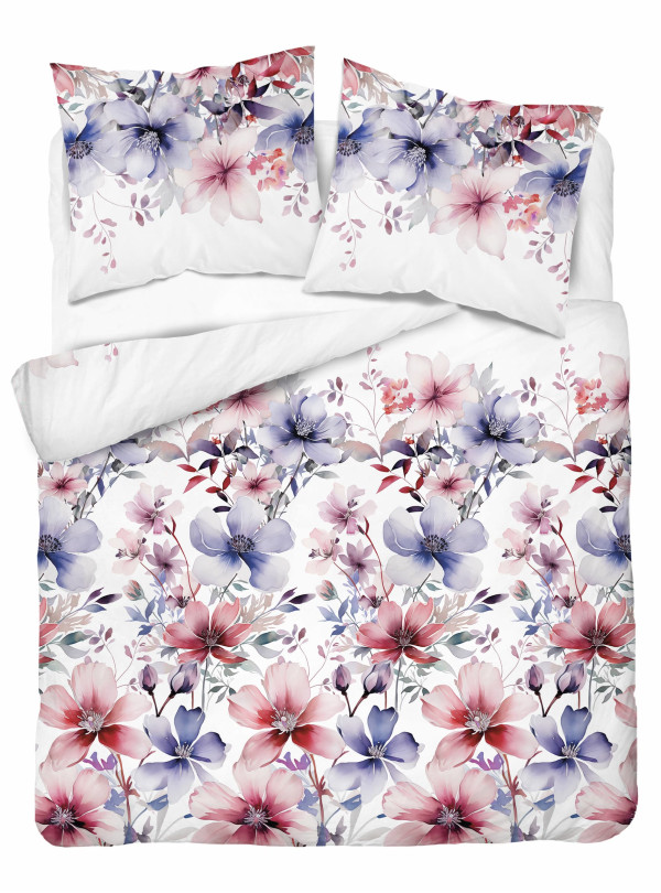 POŚCIEL BAWEŁNIANA 200x220 BIAŁA W KOLOROWE KWIATY 4965_A