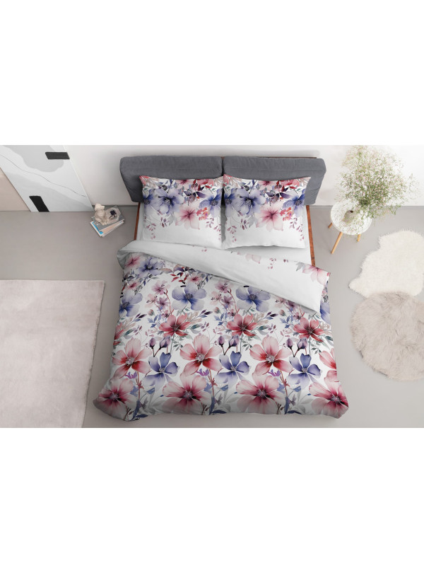 POŚCIEL BAWEŁNIANA 200x220 BIAŁA W KOLOROWE KWIATY 4965_A