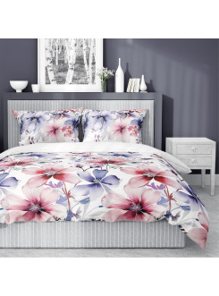 POŚCIEL BAWEŁNIANA 200x220 BIAŁA W KOLOROWE KWIATY 4965_A