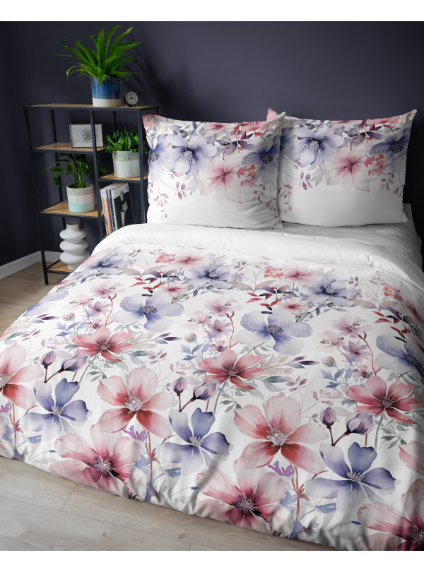 POŚCIEL BAWEŁNIANA 200x220 BIAŁA W KOLOROWE KWIATY 4965_A