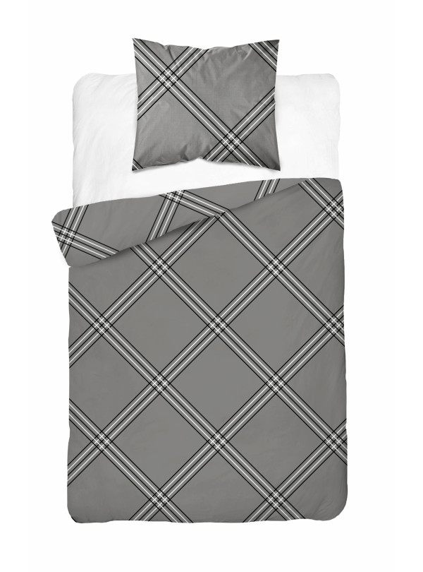 POŚCIEL BAWEŁNIANA 140x200 SZARA W PASKI 4959_B