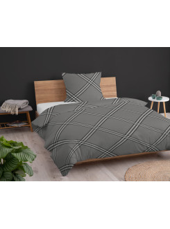 POŚCIEL BAWEŁNIANA 140x200 SZARA W PASKI 4959_B