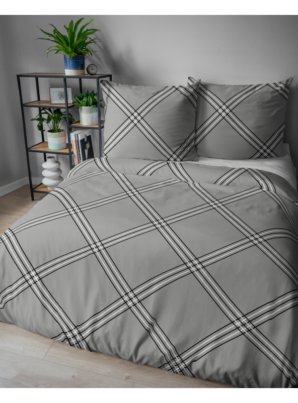 POŚCIEL BAWEŁNIANA 160x200 SZARA W PASKI 4959_B