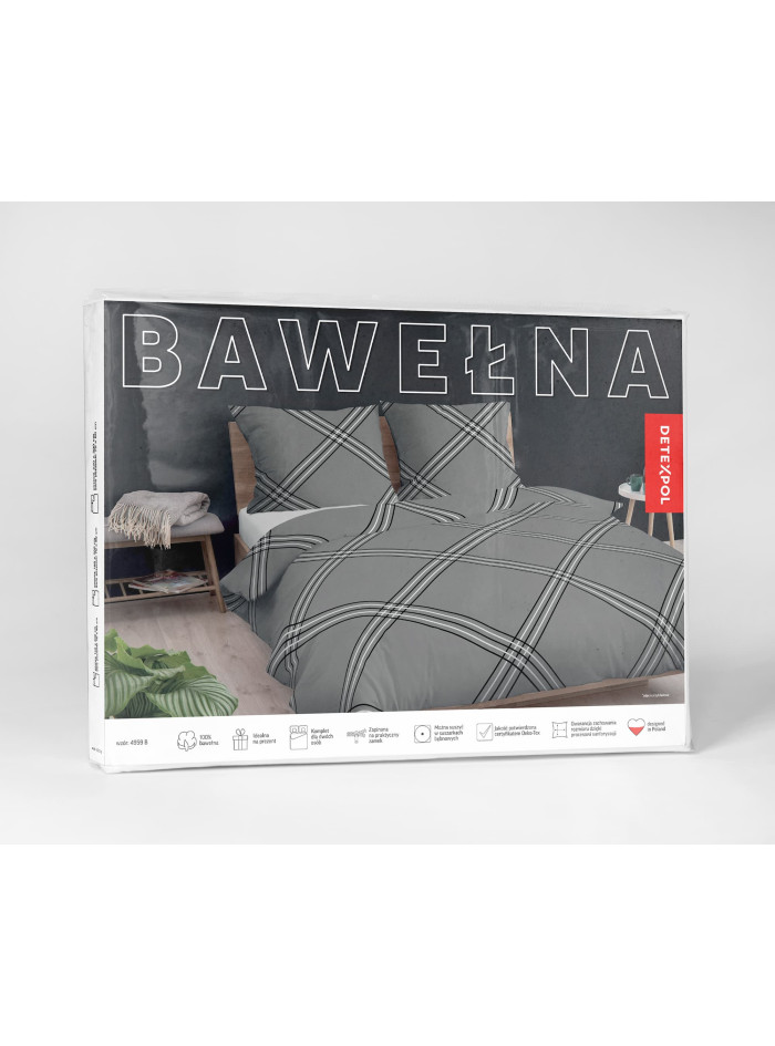 POŚCIEL BAWEŁNIANA 160x200 SZARA W PASKI 4959_B