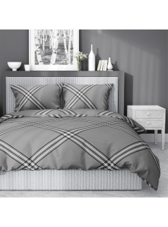 POŚCIEL BAWEŁNIANA 200x220 SZARA W PASKI 4959_B