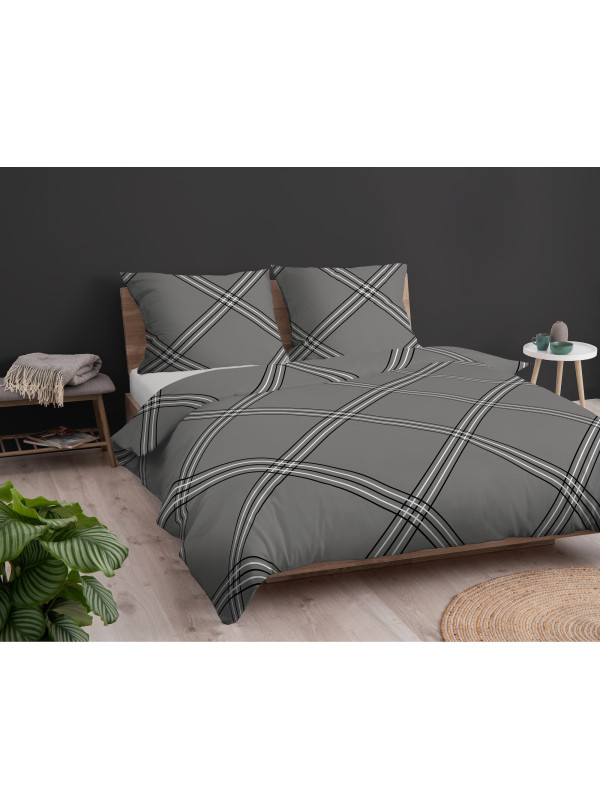 POŚCIEL BAWEŁNIANA 200x220 SZARA W PASKI 4959_B