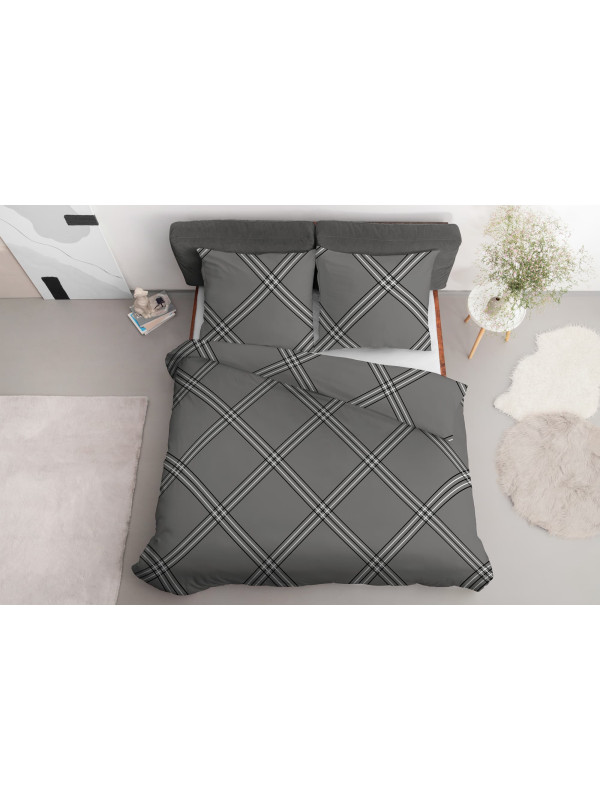 POŚCIEL BAWEŁNIANA 200x220 SZARA W PASKI 4959_B