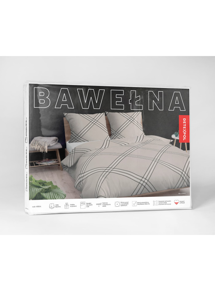 POŚCIEL BAWEŁNIANA 140x200 BEŻOWA W PASKI 4959_A