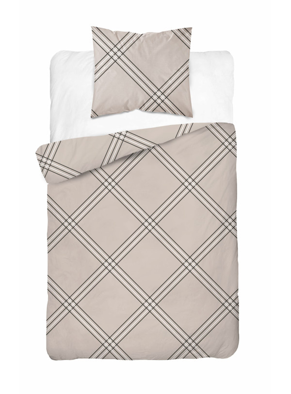 POŚCIEL BAWEŁNIANA 140x200 BEŻOWA W PASKI 4959_A