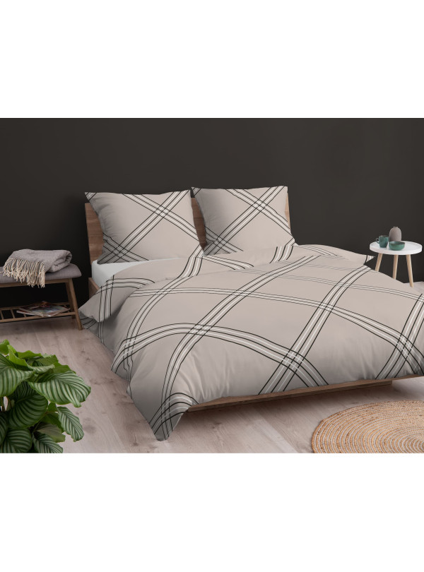 POŚCIEL BAWEŁNIANA 160x200 BEŻOWA W PASKI 4959_A