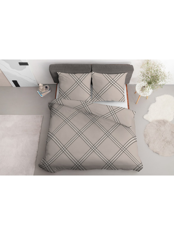 POŚCIEL BAWEŁNIANA 160x200 BEŻOWA W PASKI 4959_A