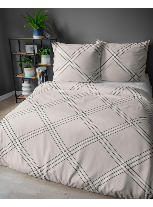 POŚCIEL BAWEŁNIANA 200x220 BEŻOWA W PASKI 4959_A