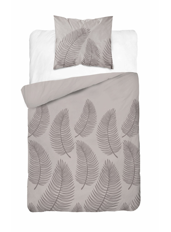 POŚCIEL BAWEŁNIANA 140x200 SZARA W LIŚCIE 4963_B