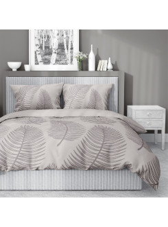 POŚCIEL BAWEŁNIANA 160x200 SZARA W LIŚCIE 4963_B