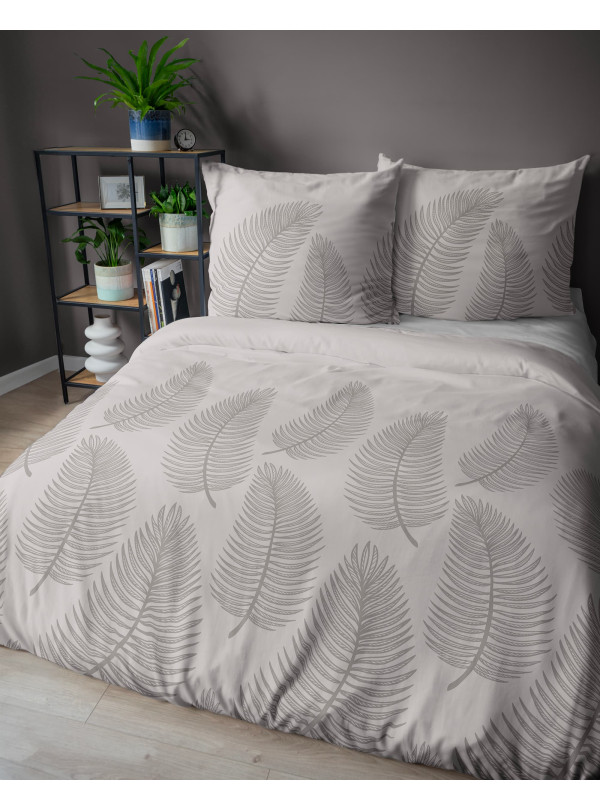 POŚCIEL BAWEŁNIANA 200x220 SZARA W LIŚCIE 4963_B