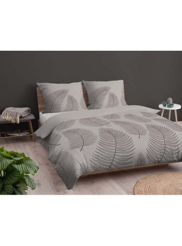 POŚCIEL BAWEŁNIANA 200x220 SZARA W LIŚCIE 4963_B