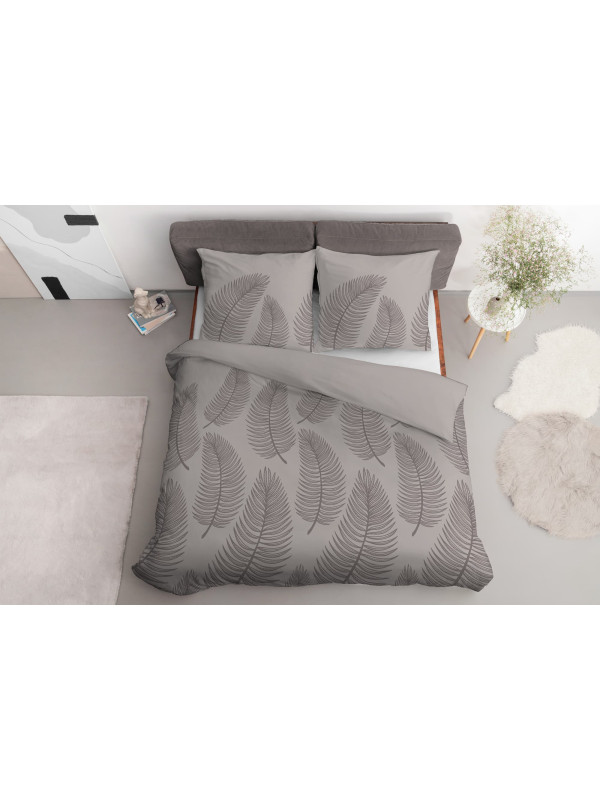 POŚCIEL BAWEŁNIANA 200x220 SZARA W LIŚCIE 4963_B