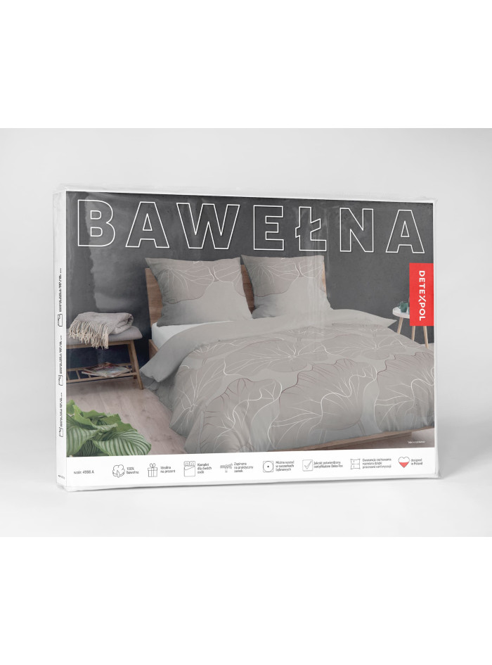 POŚCIEL BAWEŁNIANA 140x200 BEŻOWY W LIŚCIE KWIATY 4966_A