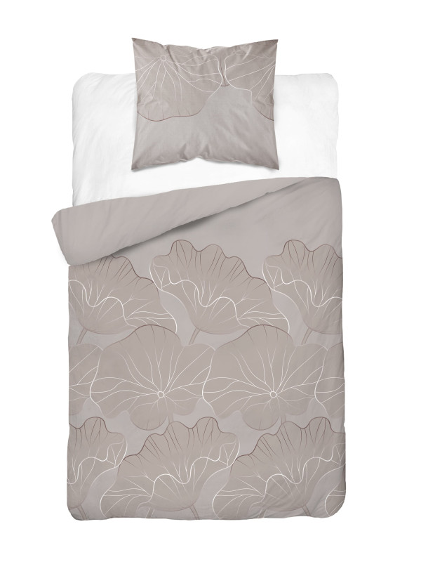 POŚCIEL BAWEŁNIANA 140x200 BEŻOWY W LIŚCIE KWIATY 4966_A