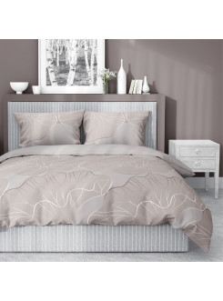 POŚCIEL BAWEŁNIANA 160x200 BEŻOWA W LIŚCIE KWIATY 4966_A