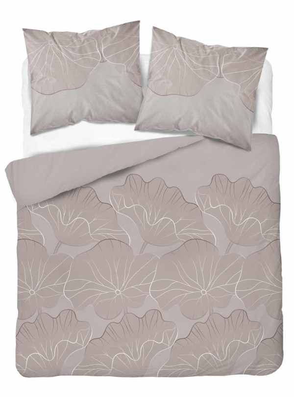 POŚCIEL BAWEŁNIANA 160x200 BEŻOWA W LIŚCIE KWIATY 4966_A