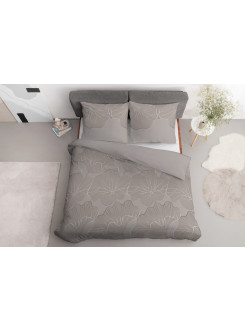 POŚCIEL BAWEŁNIANA 160x200 BEŻOWA W LIŚCIE KWIATY 4966_A 2