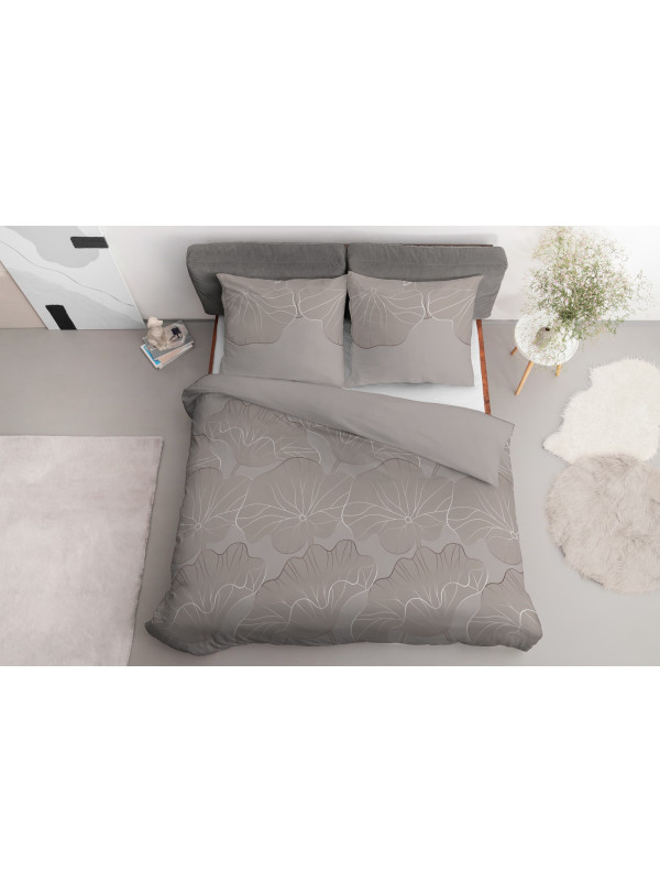 POŚCIEL BAWEŁNIANA 160x200 BEŻOWA W LIŚCIE KWIATY 4966_A