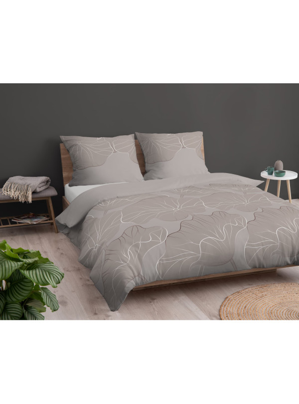 POŚCIEL BAWEŁNIANA 200x220 BEŻOWA W LIŚCIE KWIATY 4966_A