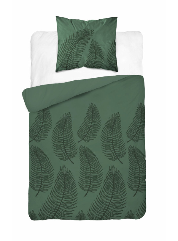 POŚCIEL BAWEŁNIANA 140x200 CIEMNOZIELONA W LIŚCIE 4963_A