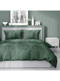 POŚCIEL BAWEŁNIANA 160x200 CIEMNOZIELONA W LIŚCIE 4963_A