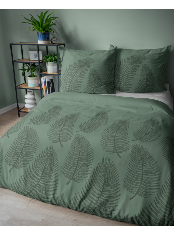 POŚCIEL BAWEŁNIANA 160x200 CIEMNOZIELONA W LIŚCIE 4963_A