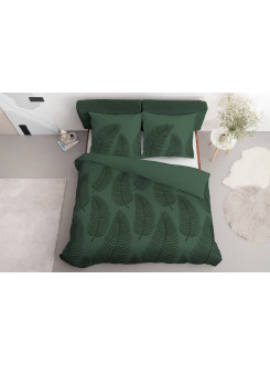 POŚCIEL BAWEŁNIANA 160x200 CIEMNOZIELONA W LIŚCIE 4963_A 2