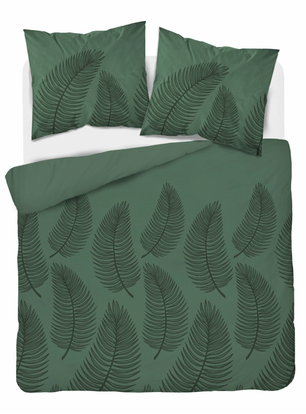 POŚCIEL BAWEŁNIANA 200x220 CIEMNOZIELONA W LIŚCIE 4963_A