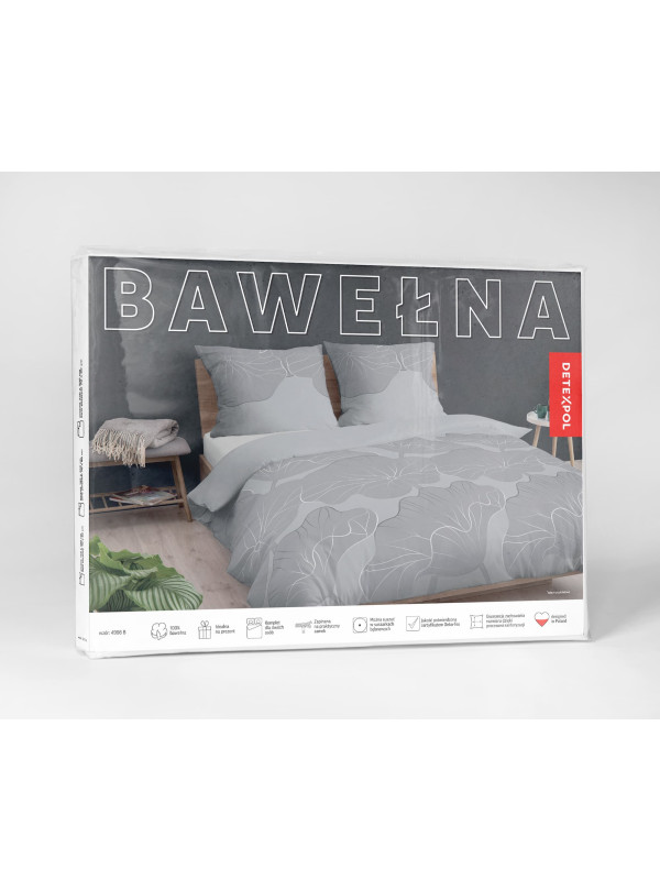 POŚCIEL BAWEŁNIANA 140x200 SZARA W LIŚCIE KWIATY 4966_B