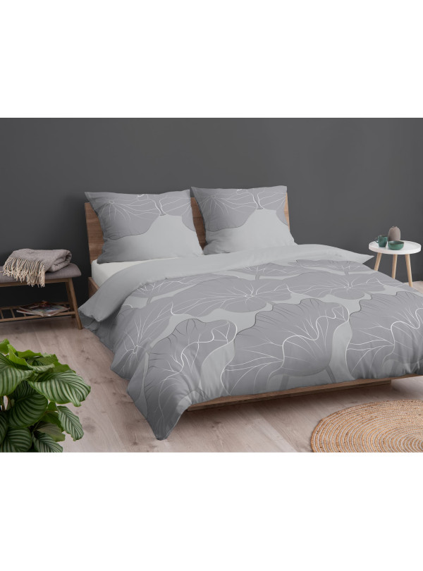 POŚCIEL BAWEŁNIANA 160x200 SZARA W LIŚCIE KWIATY 4966_B