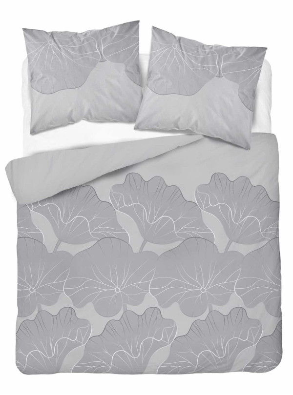 POŚCIEL BAWEŁNIANA 160x200 SZARA W LIŚCIE KWIATY 4966_B