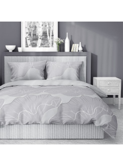 POŚCIEL BAWEŁNIANA 200x220 SZARA W LIŚCIE KWIATY 4966_B