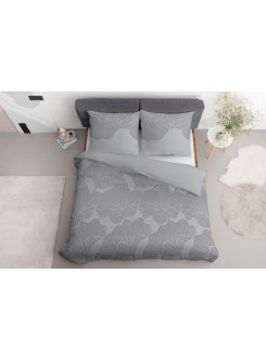 POŚCIEL BAWEŁNIANA 200x220 SZARA W LIŚCIE KWIATY 4966_B 2